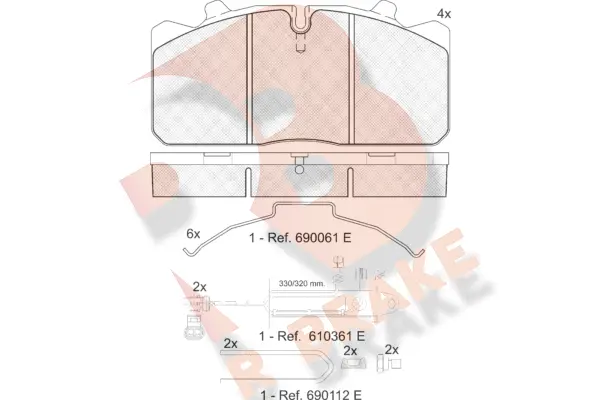Kit de plaquettes de frein, frein à disque R BRAKE RB1253-124