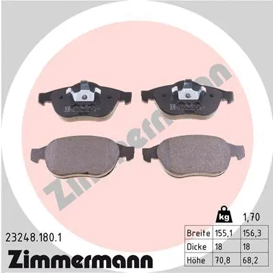 Kit de plaquettes de frein, frein à disque ZIMMERMANN 23248.180.1