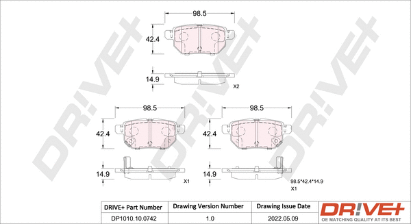 Kit de plaquettes de frein, frein à disque Dr!ve+ DP1010.10.0742