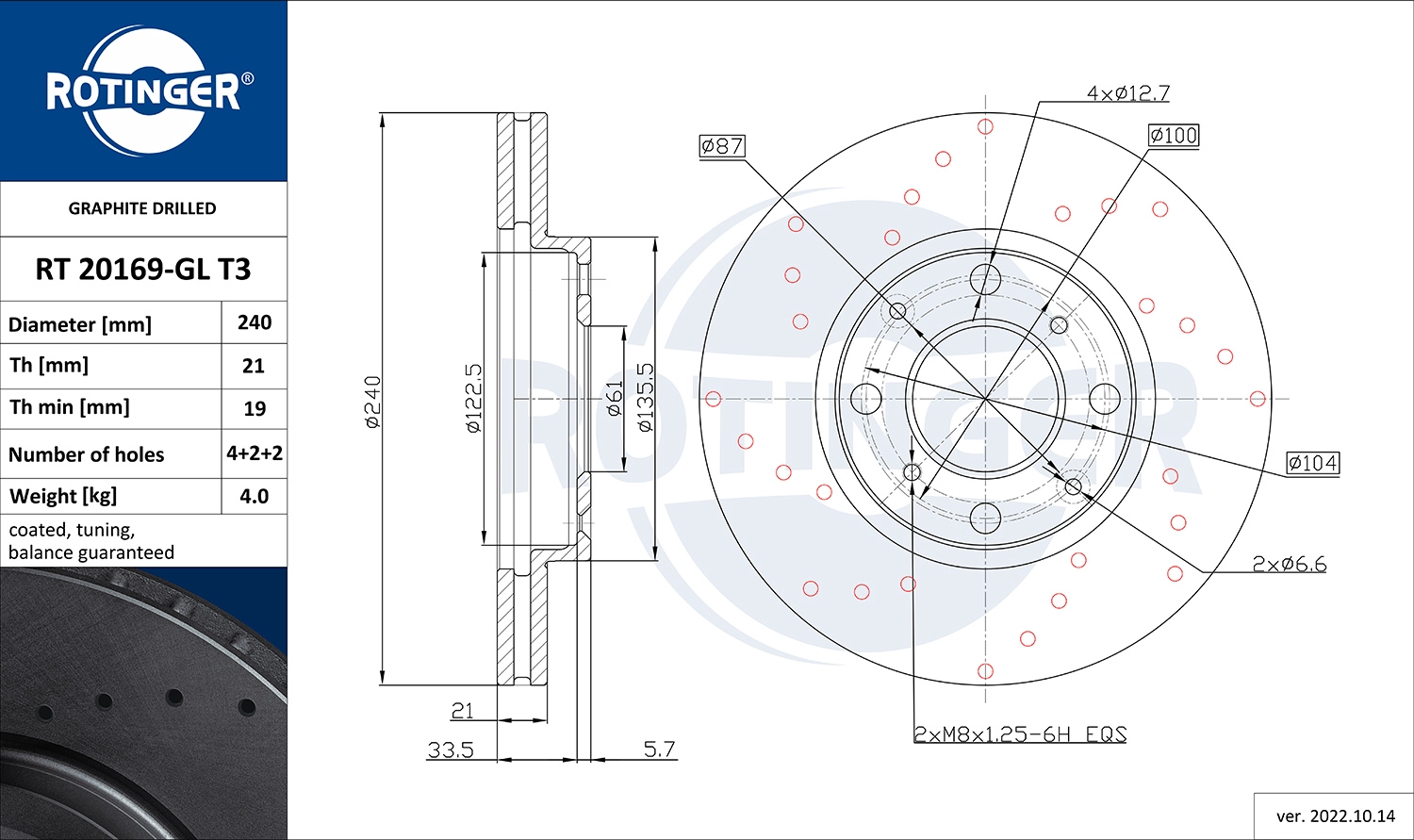 Disque de frein ROTINGER RT 20169-GL T3
