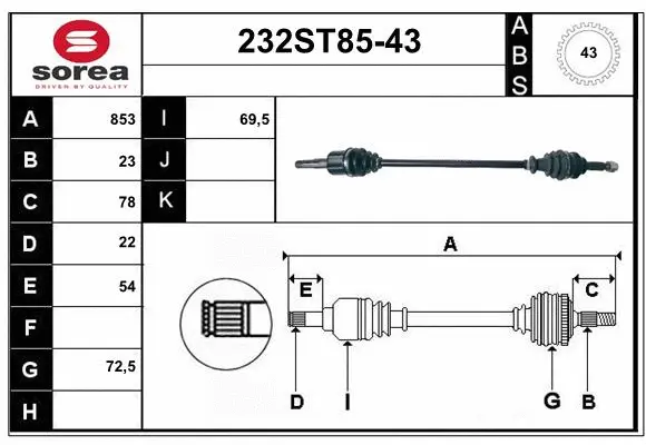 Arbre de transmission STARTCAR 232ST85-43