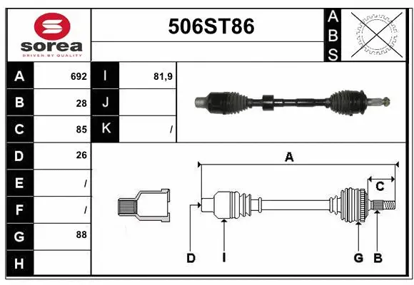 Arbre de transmission STARTCAR 506ST86