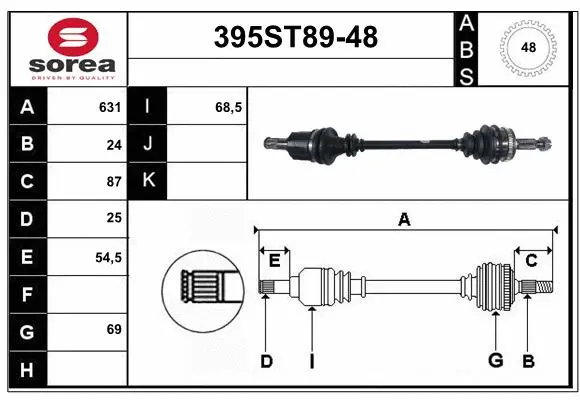 Arbre de transmission STARTCAR 395ST89-48