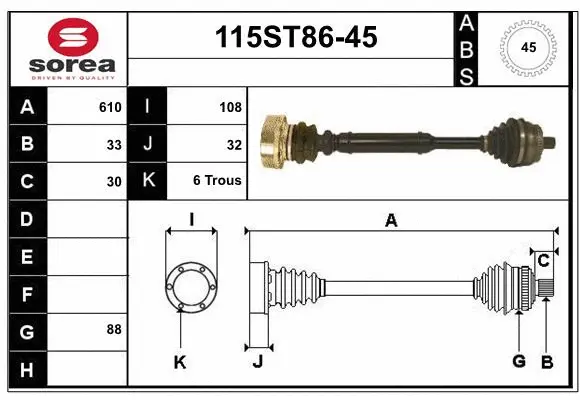 Arbre de transmission STARTCAR 115ST86-45