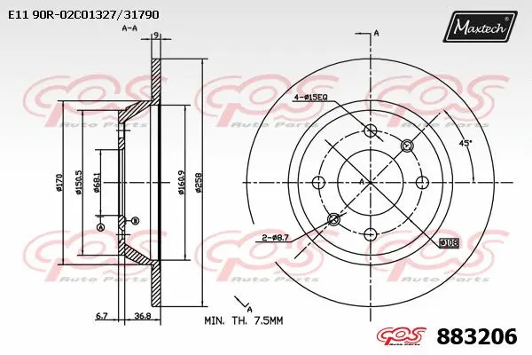 Disque de frein MAXTECH 883206