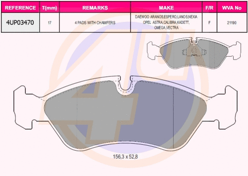 Kit de plaquettes de frein, frein à disque 4u 4UP03470