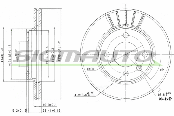 Disque de frein SIGMAUTO DBA175V