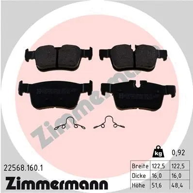 Kit de plaquettes de frein, frein à disque ZIMMERMANN 22568.160.1