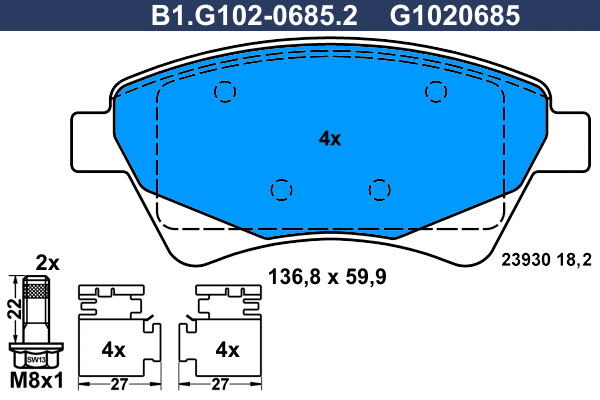 Kit de plaquettes de frein, frein à disque GALFER B1.G102-0685.2