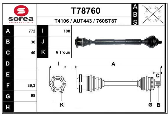 Arbre de transmission EAI T78760