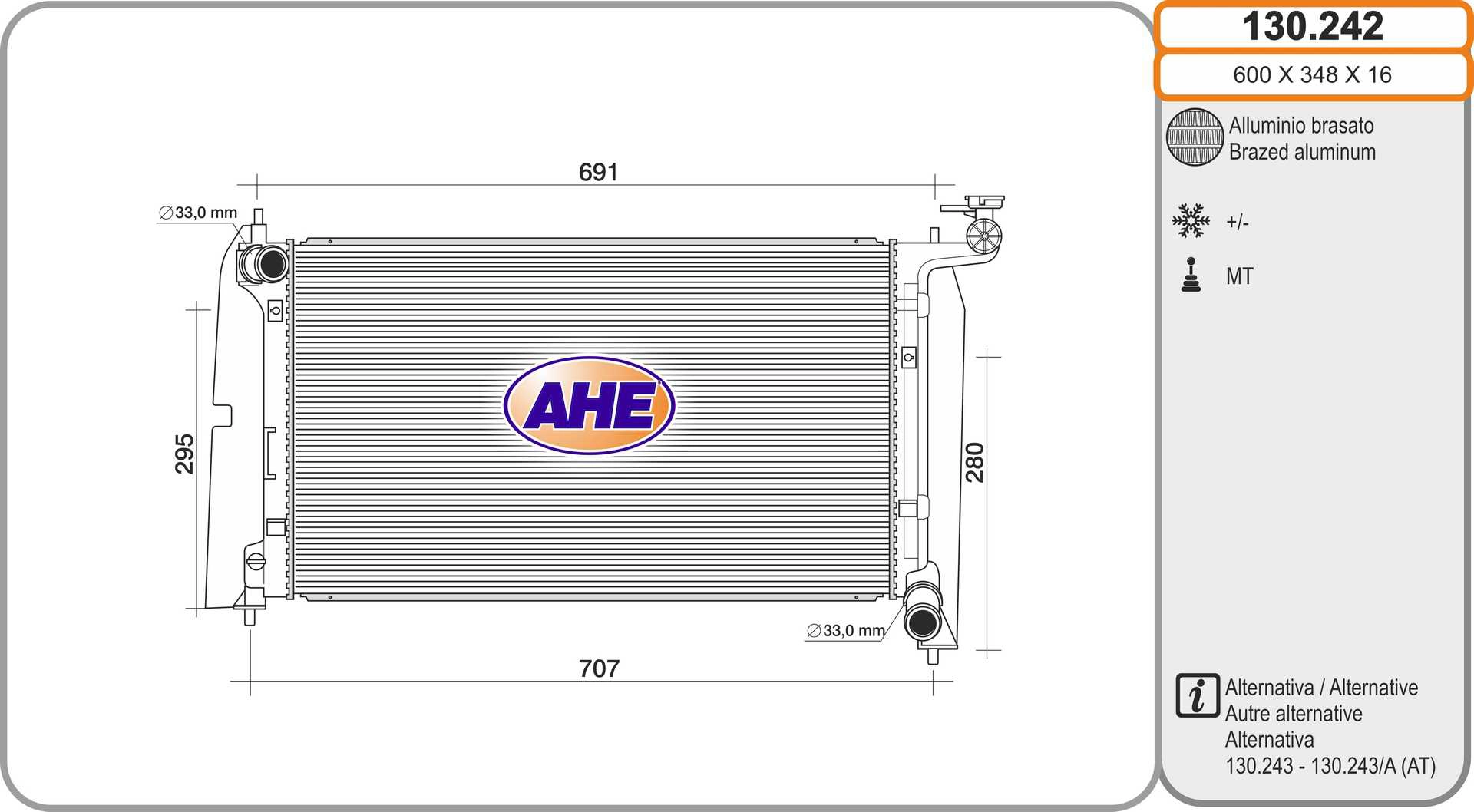 Radiateur, refroidissement du moteur AHE 130.242