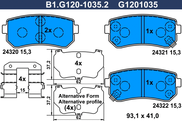 Kit de plaquettes de frein, frein à disque GALFER B1.G120-1035.2