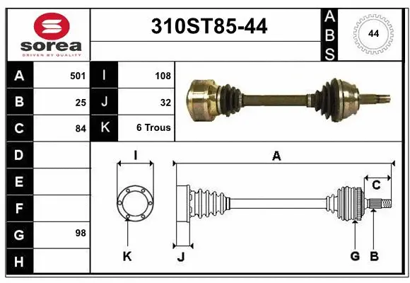 Arbre de transmission STARTCAR 310ST85-44