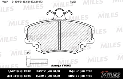 Kit de plaquettes de frein, frein à disque MILES E100007