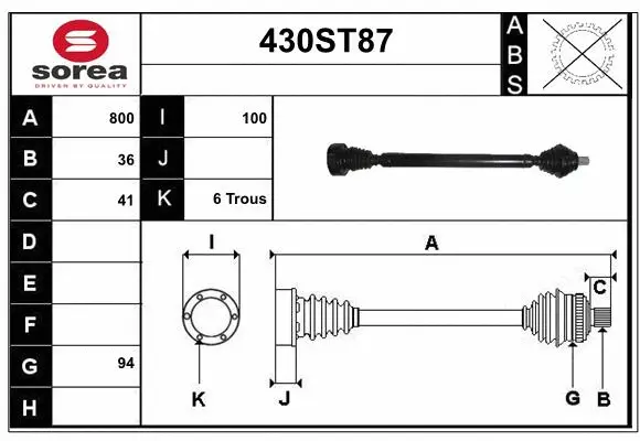 Arbre de transmission STARTCAR 430ST87