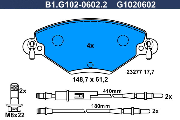 Kit de plaquettes de frein, frein à disque GALFER B1.G102-0602.2