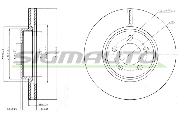 Disque de frein SIGMAUTO DBC065V