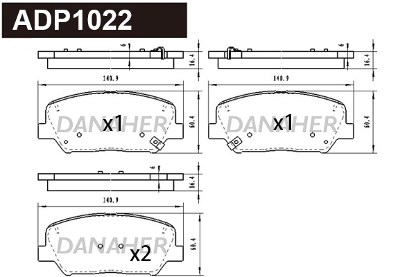 Kit de plaquettes de frein, frein à disque DANAHER ADP1022