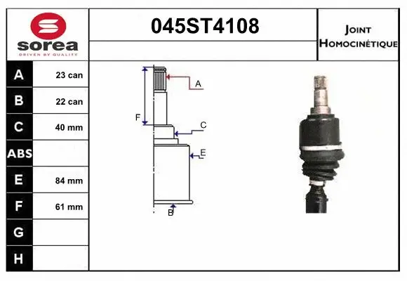 Jeu de joints, arbre de transmission STARTCAR 045ST4108