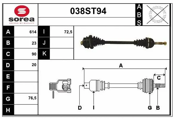Arbre de transmission STARTCAR 038ST94
