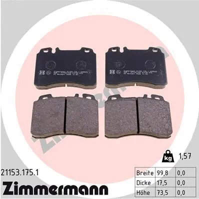 Kit de plaquettes de frein, frein à disque ZIMMERMANN 21153.175.1
