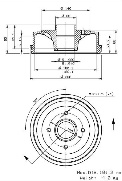 Tambour de frein VILLAR 627.0033
