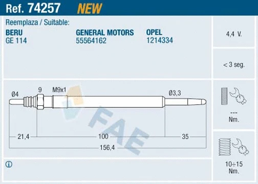 Bougie de préchauffage FAE 74257