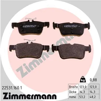 Kit de plaquettes de frein, frein à disque ZIMMERMANN 22531.160.1