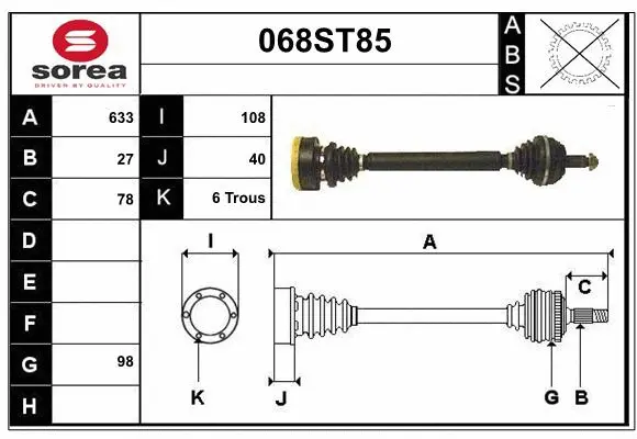 Arbre de transmission STARTCAR 068ST85