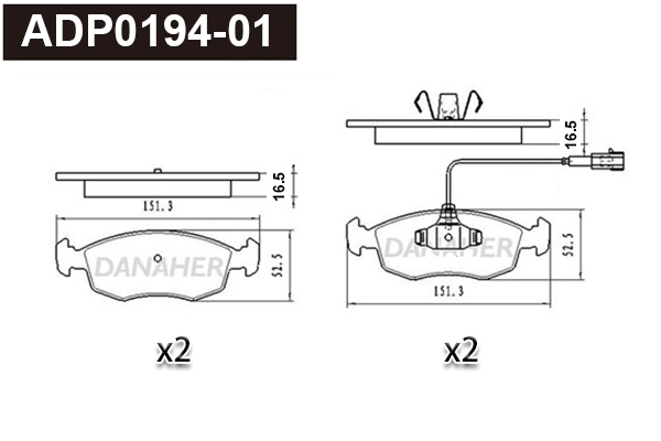 Kit de plaquettes de frein, frein à disque DANAHER ADP0194-01