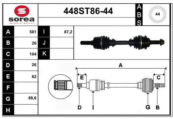 Arbre de transmission STARTCAR 448ST86-44