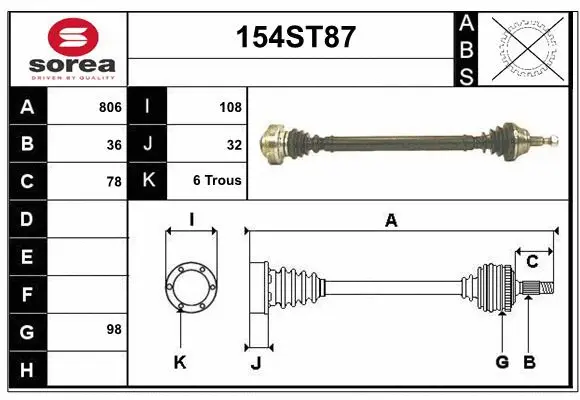 Arbre de transmission STARTCAR 154ST87