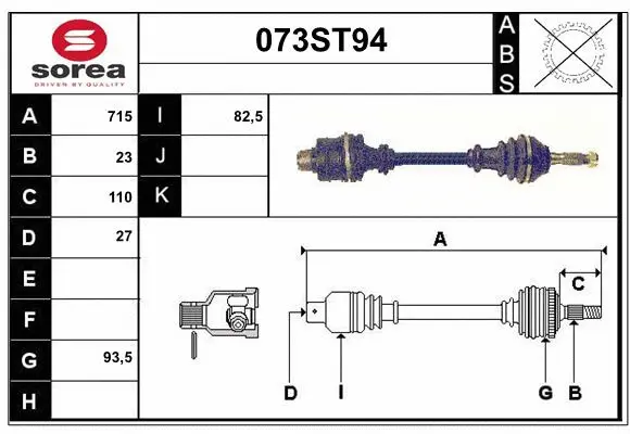 Arbre de transmission STARTCAR 073ST94