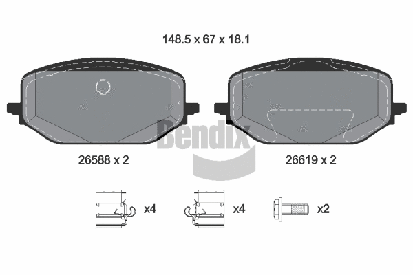 Kit de plaquettes de frein, frein à disque BENDIX Braking BPD2416