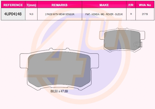 Kit de plaquettes de frein, frein à disque 4u 4UP04148