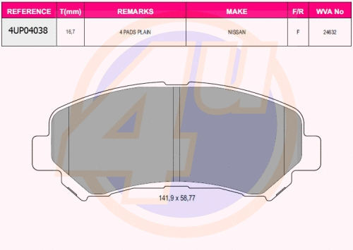 Kit de plaquettes de frein, frein à disque 4u 4UP04038