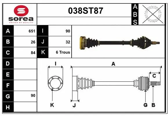 Arbre de transmission STARTCAR 038ST87