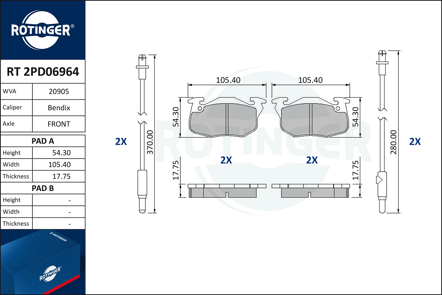 Kit de plaquettes de frein, frein à disque ROTINGER RT 2PD06964