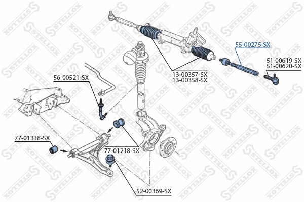 Rotule de direction intérieure, barre de connexion STELLOX 55-00275-SX