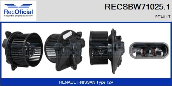 Pulseur d'air habitacle RECOFICIAL RECSBW71025.1