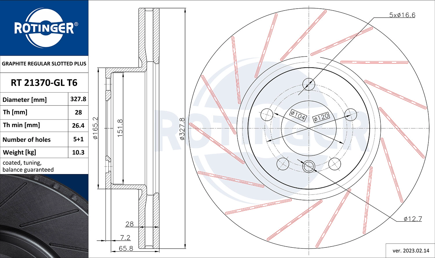 Disque de frein ROTINGER RT 21370-GL T6