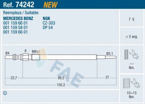 Bougie de préchauffage FAE 74242