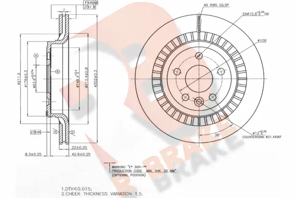 Disque de frein R BRAKE 78RBD27305