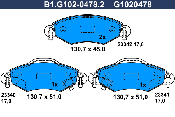 Kit de plaquettes de frein, frein à disque GALFER B1.G102-0478.2