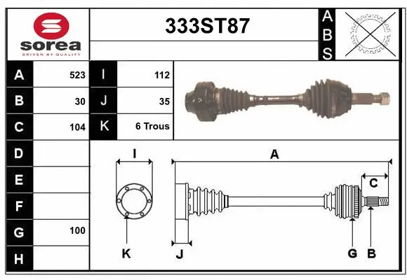 Arbre de transmission STARTCAR 333ST87