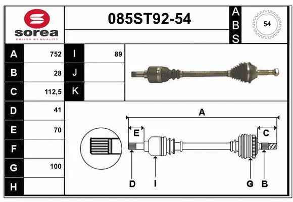 Arbre de transmission STARTCAR 085ST92-54