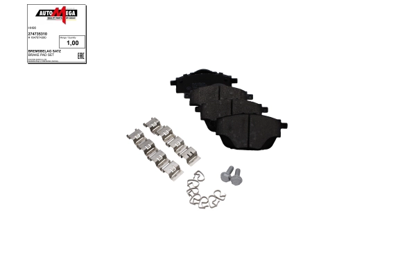 Kit de plaquettes de frein, frein à disque AUTOMEGA 274735310