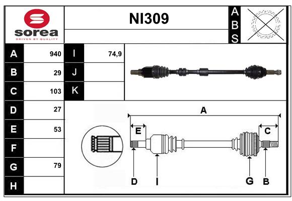 Arbre de transmission SERA NI309