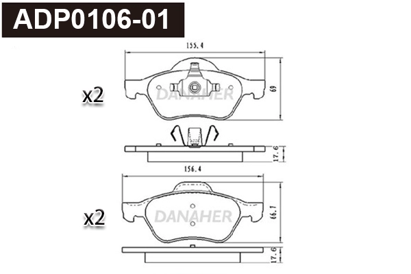 Kit de plaquettes de frein, frein à disque DANAHER ADP0106-01