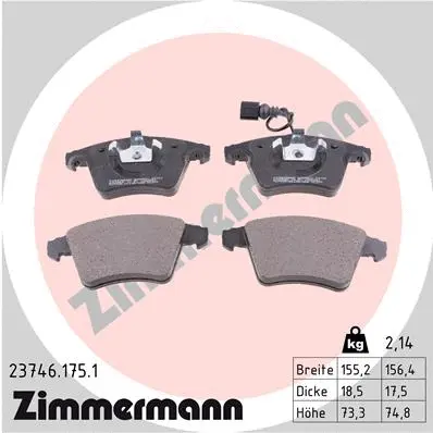 Kit de plaquettes de frein, frein à disque ZIMMERMANN 23746.175.1